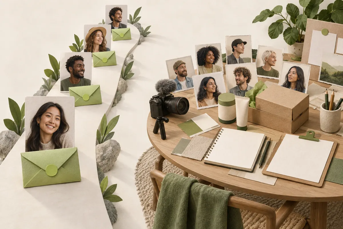A focused Instagram outreach queue beside an end-to-end creator campaign workflow